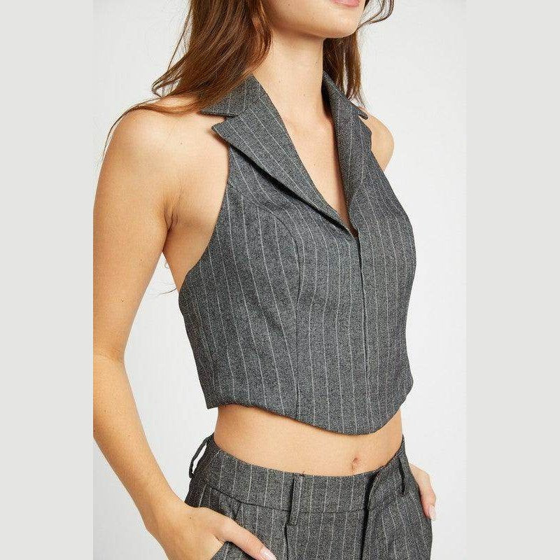 Halter Neck Top With Open Back - VacationGrabs
