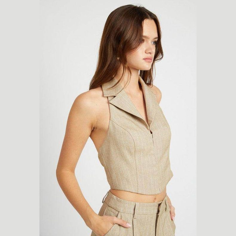 Halter Neck Top With Open Back - VacationGrabs