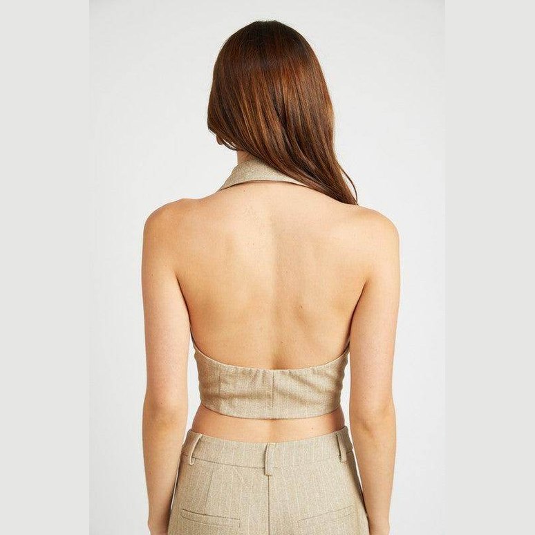 Halter Neck Top With Open Back - VacationGrabs