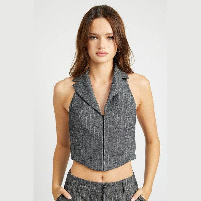 Halter Neck Top With Open Back - VacationGrabs