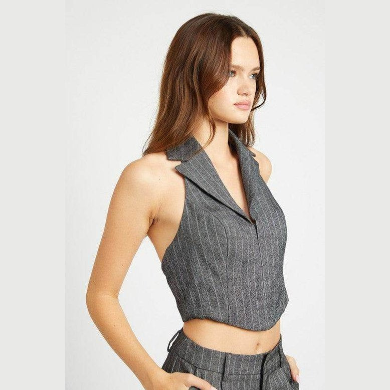 Halter Neck Top With Open Back - VacationGrabs