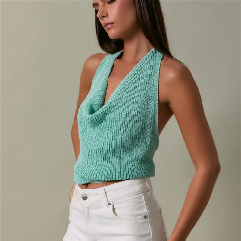 Women's mint green knitted halter-top for casual summer outings