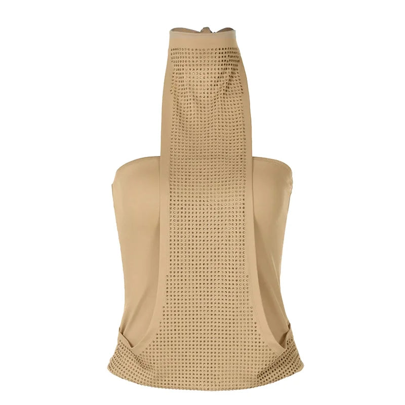 Women's beige halter-top, breathable fabric for summer outings
