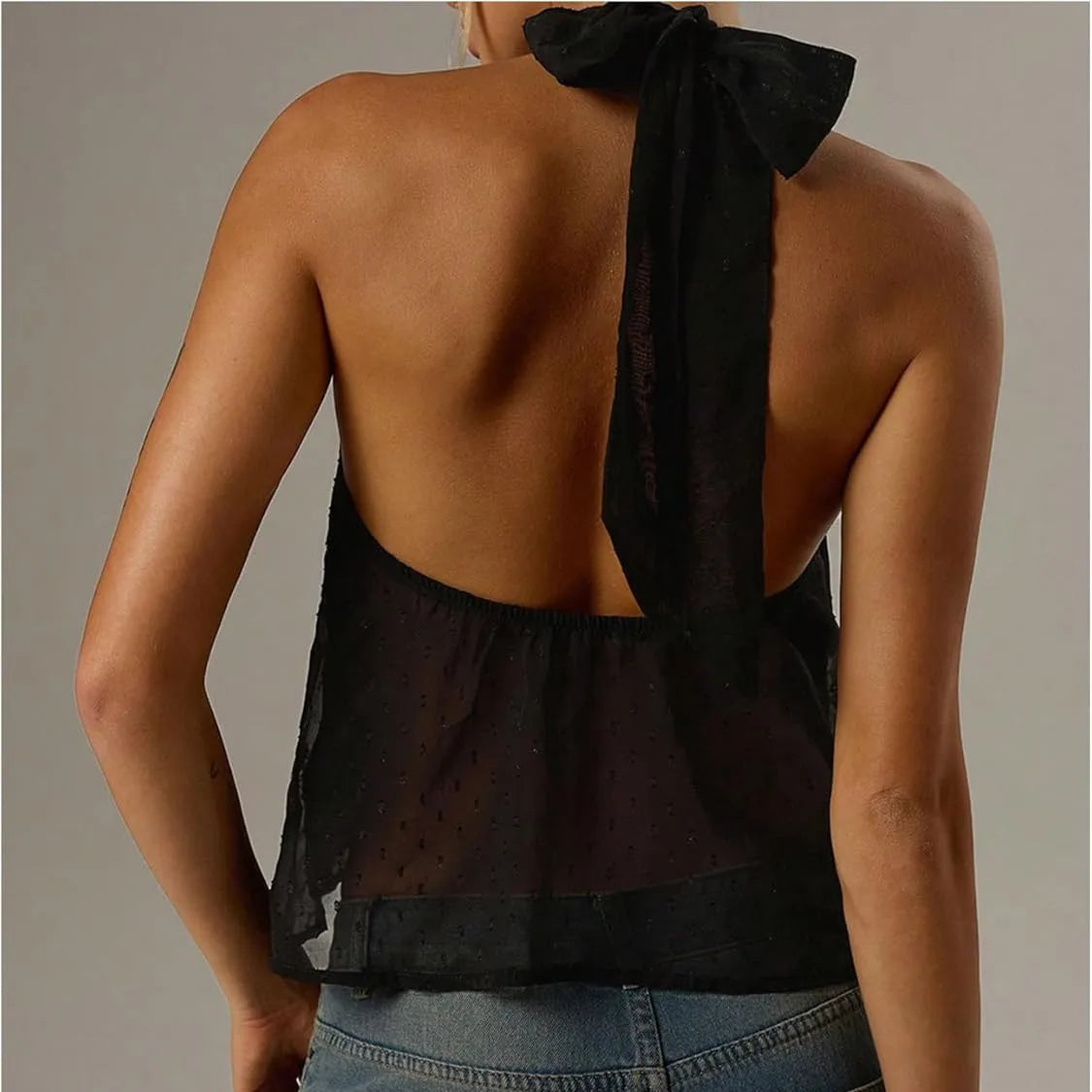 Women's black halter-top, lightweight fabric, perfect for summer outings