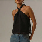 Women's black halter-top, lightweight fabric, perfect for summer outings