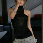 Black halter-top with sparkly details, perfect for night out