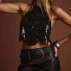 Black sequin halter-top, stylish for night out or parties