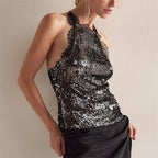 Women's black sequin halter-top for stylish evening wear