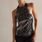 Black sequin halter-top, perfect for evening wear