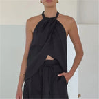 Women's black halter-top, lightweight fabric for summer outings