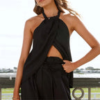 Women's black halter-top, lightweight fabric, perfect for summer outings
