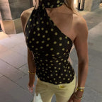 Women's black polka dot halter-top for stylish summer outings