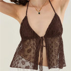 Brown lace halter-top for women, perfect for summer outings