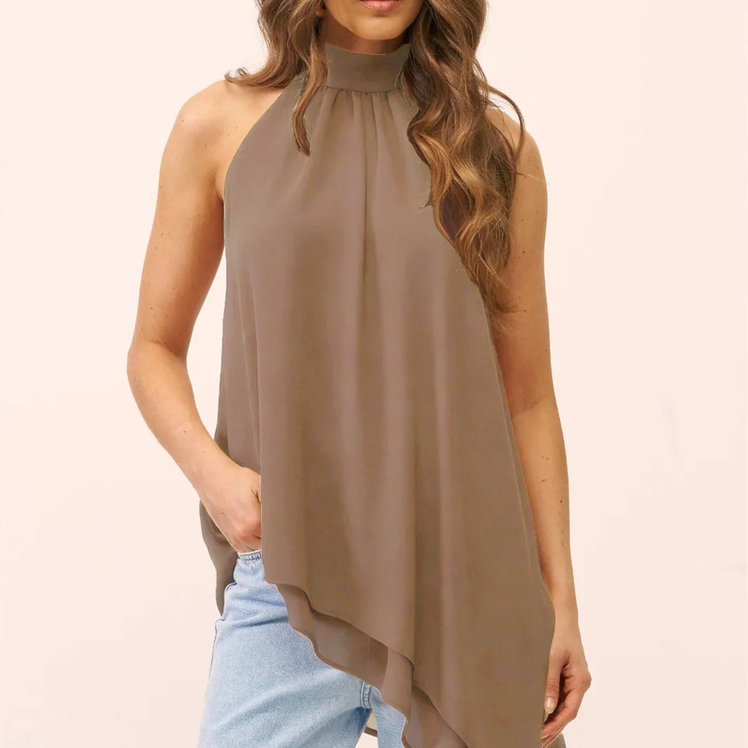Women's taupe halter-top, lightweight fabric for casual outings