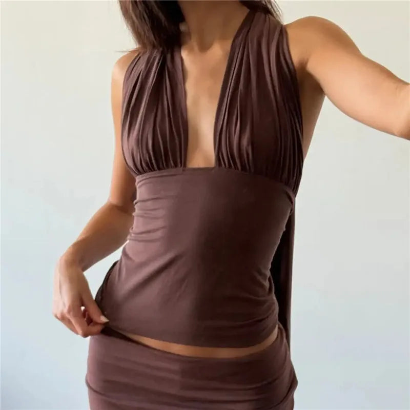 Brown women's halter-top, comfortable fabric for summer outings
