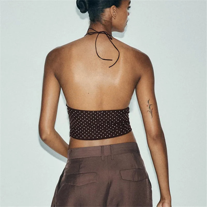 Brown polka dot halter-top, perfect for summer outings