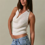 Women's chic cream halter-top, knitted fabric for casual outings