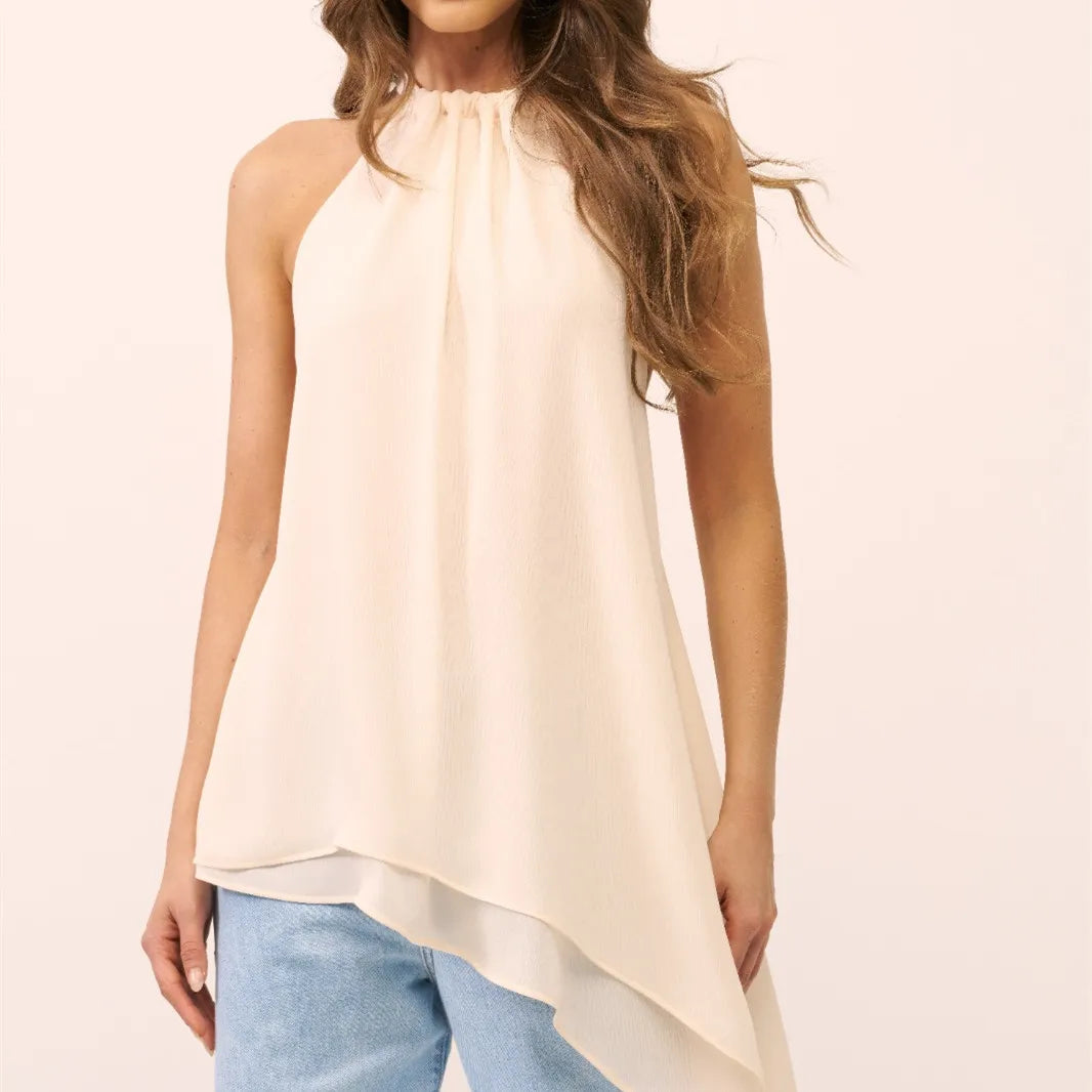 Women's cream halter-top blouse, lightweight for casual outings