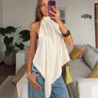 Women's ivory halter-top, lightweight fabric, perfect for summer outings