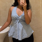 Women's blue gingham halter-top, perfect for summer outings