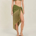 Women's green halter-top beach cover-up with fringe detail