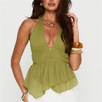 Women's green halter-top with flowy design, perfect for summer outings