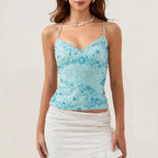 Women's blue floral halter-top for summer beach outings