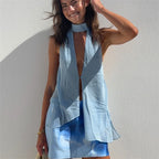 Women's blue halter-top blouse for summer outings