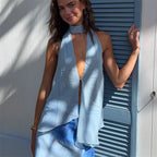 Women's light blue halter-top for summer outings and beach wear