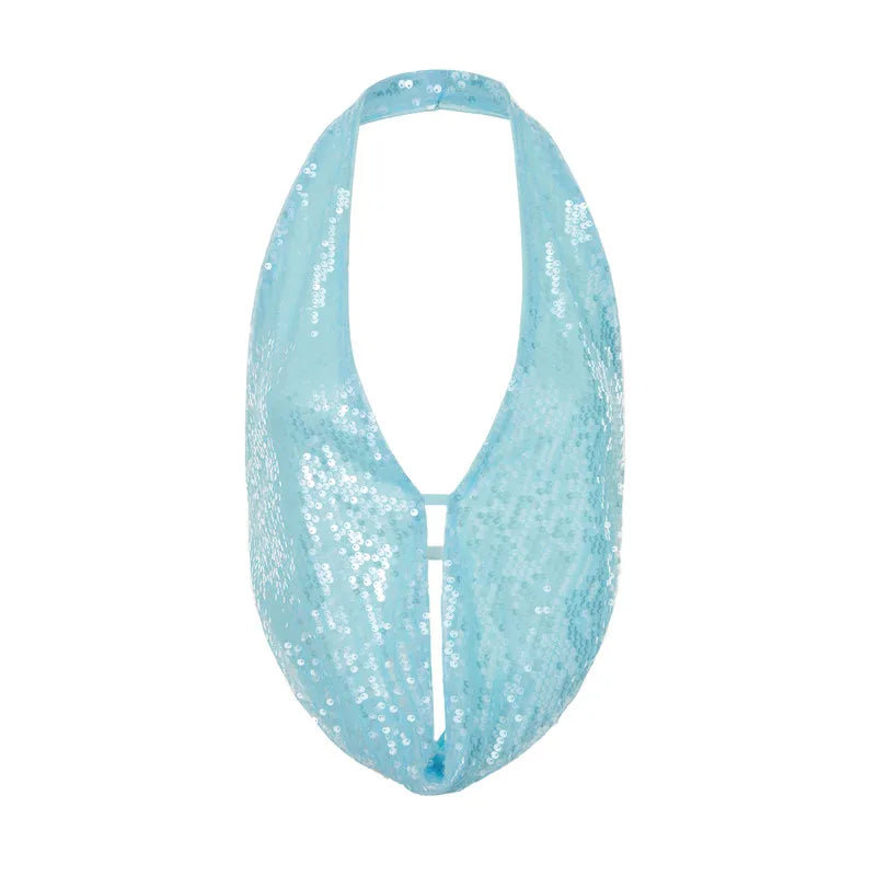 blue sequin halter-top perfect for beach vacations