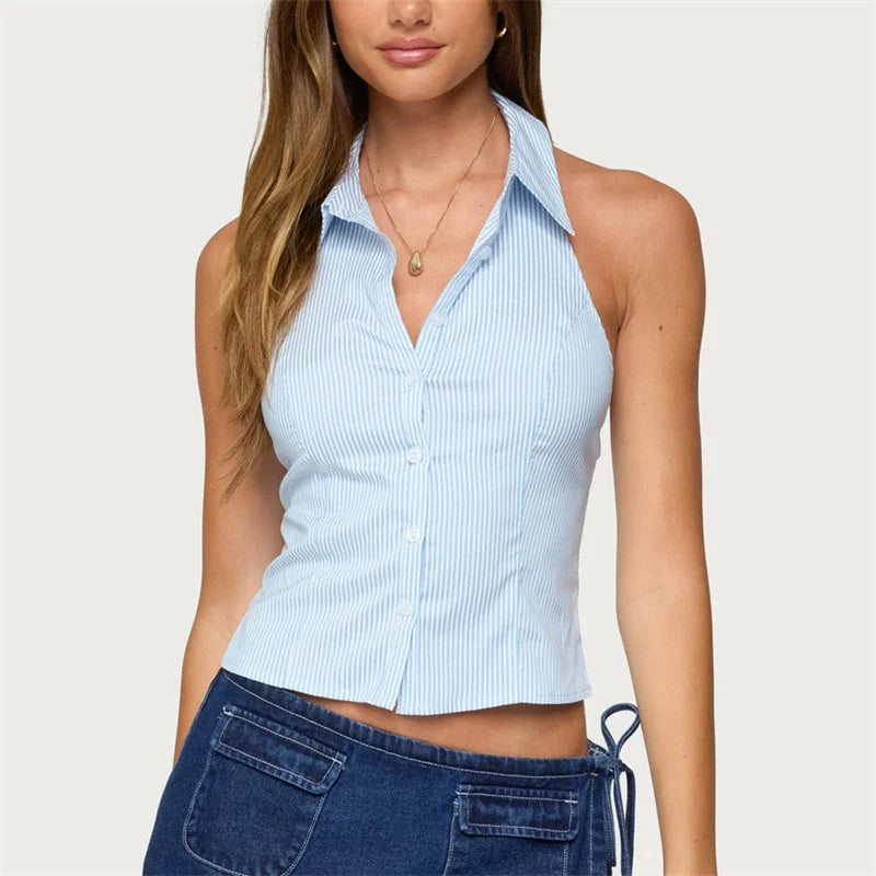 Women's light blue halter-top, perfect for casual summer outings
