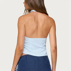 Women's blue ribbed halter-top for summer outings