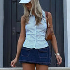 Women's blue striped halter-top, perfect for summer outings