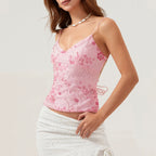 Pink floral halter-top for women's summer outings or beach wear