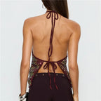 Women's burgundy halter-top, breathable fabric for summer outings