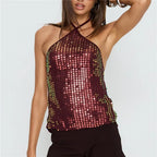Women's halter-top in shiny sequins, perfect for parties