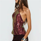 Women's burgundy halter-top, sequined, perfect for summer parties