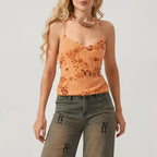 Women's orange floral halter-top for casual summer outings