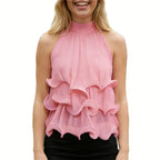 Women's pink halter-top with ruffled design for casual outings