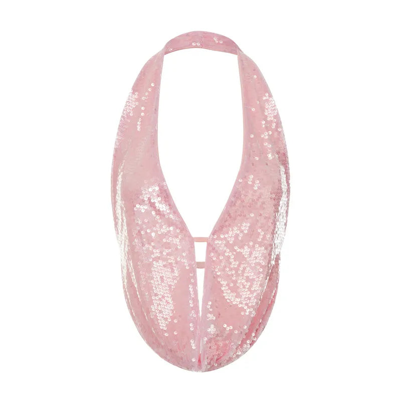 Pink sequin halter-top for stylish summer outings