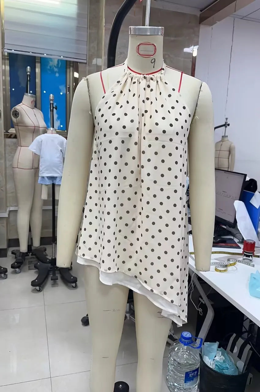 women's cream halter-top with polka dot pattern for summer outings