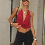 Women's red halter-top, stylish draped design for casual outings