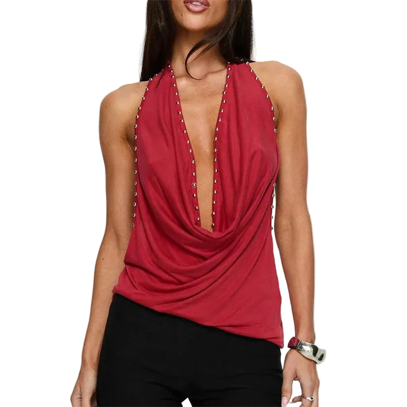 Women's red halter-top in soft fabric, perfect for summer outings