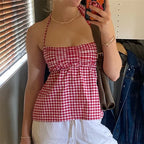 Women's red gingham halter-top, perfect for summer outings