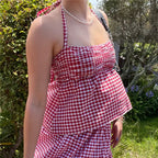 Red gingham halter-top, lightweight cotton for summer outings