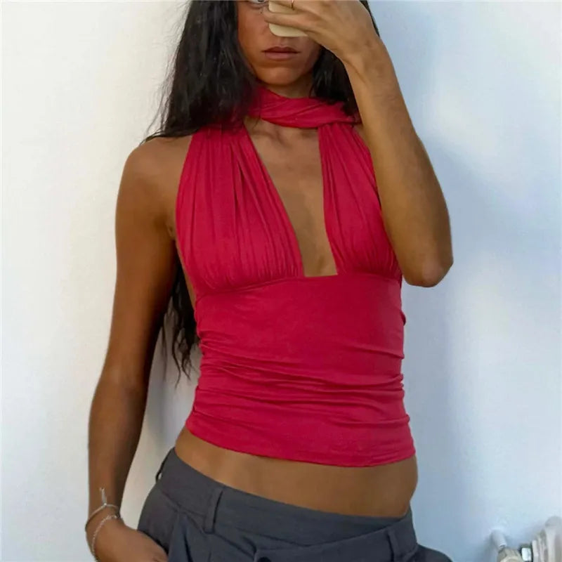 Women's red halter-top, soft fabric, perfect for summer outings