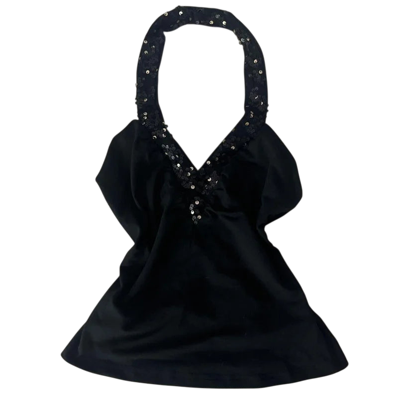 Elegant Black Halter-Top for Vacation Wardrobe