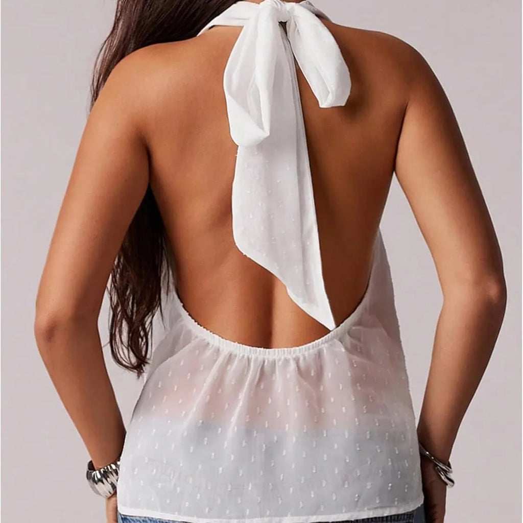 Women's white halter-top blouse, lightweight fabric for summer outings