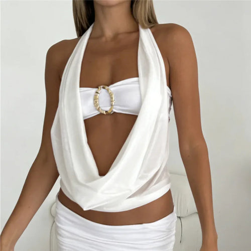 Women's white halter-top with elegant design for summer outings