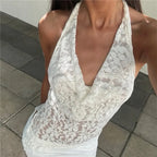 Women's white lace halter-top for stylish summer outings